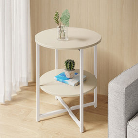 White Small Round Bedside Table Coffee Table with 2 Tier