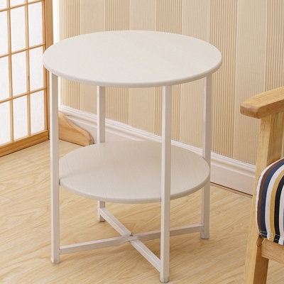 White Small Round Bedside Table Coffee Table with 2 Tier