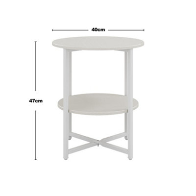 White Small Round Bedside Table Coffee Table with 2 Tier