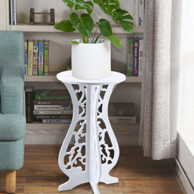 White Small Wooden Round Side Table Beside Tea Coffee Lamp Plant Rack ...