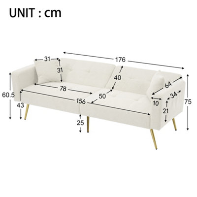 White Sofa Bed with Bed Function,Three Adjustable Backrest Angles,Gold ...