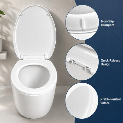 White Soft Close Toilet Seat with Quick Release & Top Fix Hinges Oval Shape