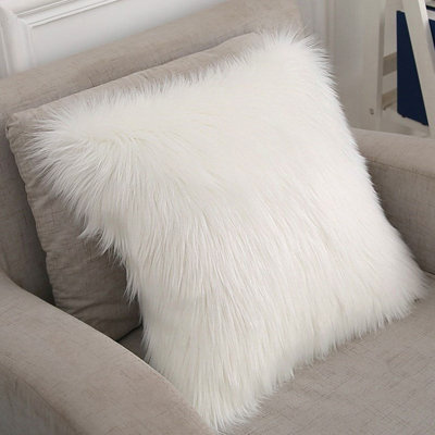 White Soft Fluffy Pillow Faux Wool Decor Home Bedroom 50cm x 50cm DIY at B Q