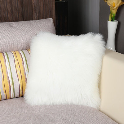 White Soft Fluffy Pillow Faux Wool Decor Home Bedroom 50cm x 50cm