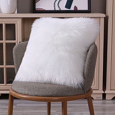 White Soft Fluffy Pillow Faux Wool Decor Home Bedroom 50cm x 50cm