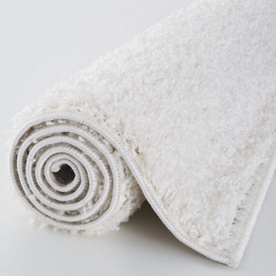 White Soft Plain Design Fluffy Shaggy Rugs and Runners High Pile Living ...