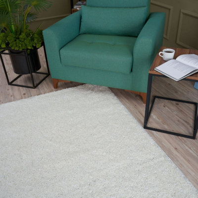 White Soft Plain Design Fluffy Shaggy Rugs and Runners High Pile Living ...