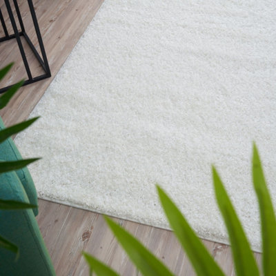 White Soft Plain Design Fluffy Shaggy Rugs and Runners High Pile Living ...