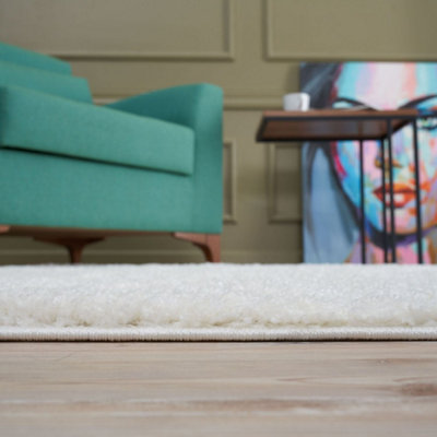 White Soft Plain Design Fluffy Shaggy Rugs and Runners High Pile Living ...