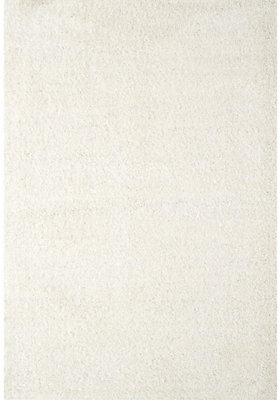White Soft Plain Design Fluffy Shaggy Rugs and Runners High Pile Living ...