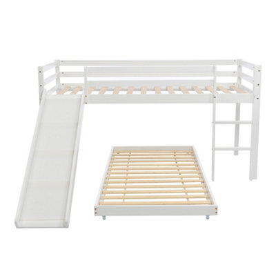 White Solid Wood Children's Bunk Bed with Slide & Adjustable Ladder