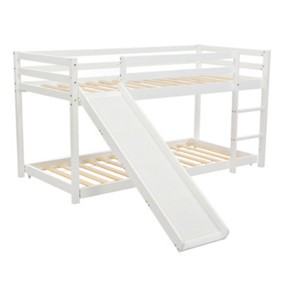 White Solid Wood Children's Bunk Bed with Slide & Adjustable Ladder
