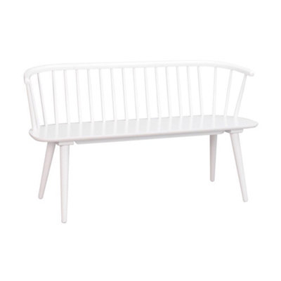 White Solid Wood Dining Bench With Spindled Back