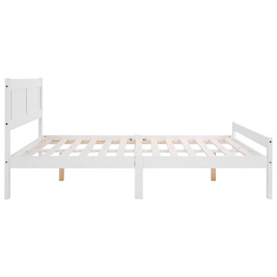 White Solid Wooden Bed Frame For Adults, Kids, Teenagers 4ft6 Double (White 190x135cm)