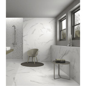White Soul Marble Effect Matt 29.5mm x 90mm Rectified Ceramic Wall Tiles (Pack of 6 w/ Coverage of 1.59m2)