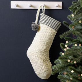White Sparkle Chunky Knit Pom Pom Xmas Gift Decoration Christmas Stocking