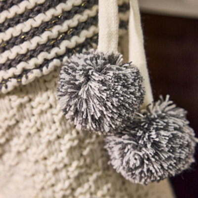 White Sparkle Chunky Knit Pom Pom Xmas Gift Decoration Christmas Stocking - 4