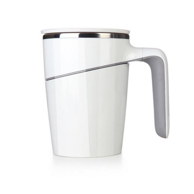 White Spill Resistant Mug - Non-Tip Vacuum Cup with Stainless Steel Double Walled Insulated Interior & Fitted Lid - 450ml Capacity