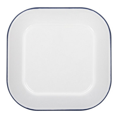 White Square Enamel Baking Tray - 24.5cm x 24.5cm - Blue