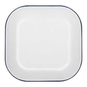 White Square Enamel Baking Tray - 24.5cm x 24.5cm - Blue