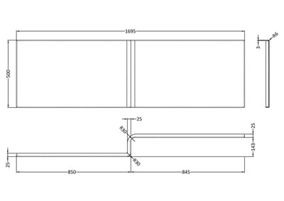 White Square L Shaped Shower Bath Acrylic Front Panel - 1700mm