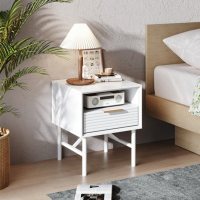 White Square Multi-Tiered Wooden Bedside Storage Drawers Unit Drawer Bedside Chest 48cm H