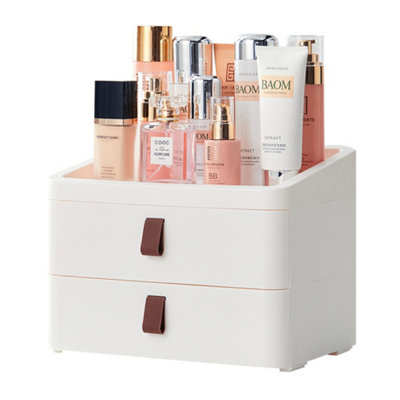 White Stackable Makeup Cosmetic Organizer Storage Drawers Display Boxes Case with 2 Drawers 200mm(H)