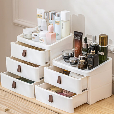 White Stackable Makeup Cosmetic Organizer Storage Drawers Display Boxes Case with 2 Drawers 200mm(H)