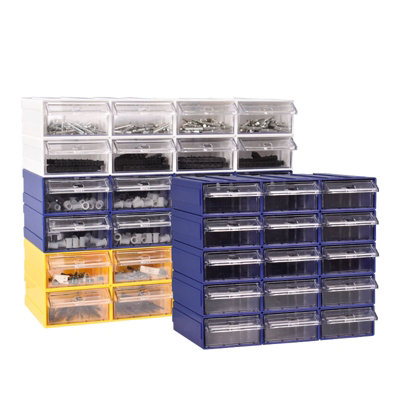 White Stackable Plastic Storage Drawers L150xW92xH44mm with Removable ...