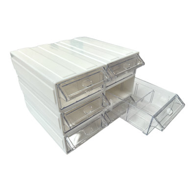 White Stackable Plastic Storage Drawers L180xW93xH50mm with Removable ...