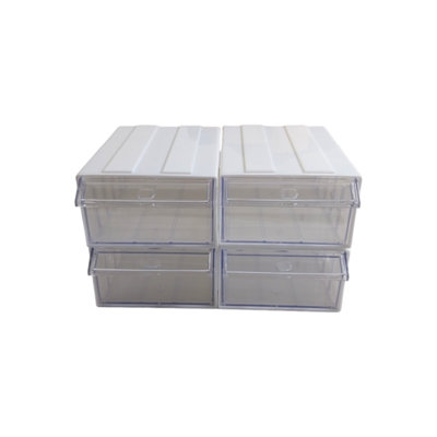 White Stackable Plastic Storage Drawers L203xW135xH79mm with Removable ...