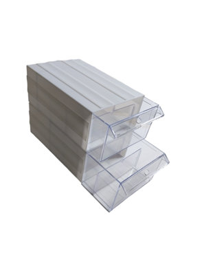 White Stackable Plastic Storage Drawers L288xW182xH111mm with Removable ...
