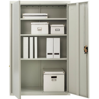 White Stainless Steel Filing cabinet with 3 shelves 2 Door Lockable Filing Cabinet Tall Metal Office