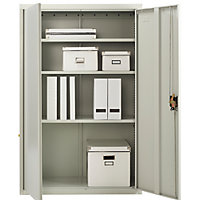 White Stainless Steel Filing cabinet with 3 shelves - 2 Door Lockable Filing Cabinet - Tall Metal Office Storage Cupboard