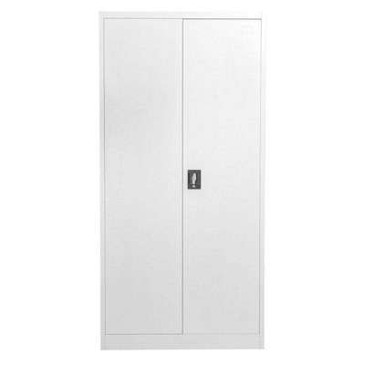 White Stainless Steel Filing cabinet with 4 shelves - 2 Door Lockable Filing Cabinet - Tall Metal Office Storage Cupboard