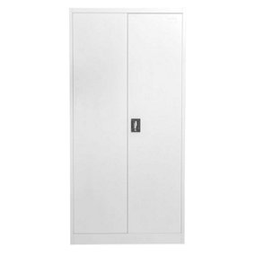 White Stainless Steel Filing cabinet with 4 shelves - 2 Door Lockable Filing Cabinet - Tall Metal Office Storage Cupboard