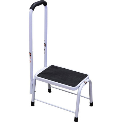 White Step Stool with Handrail, Anti Slip Surface & Rubber Ferrules - Measures H82 x W45.5 x D35.5cm