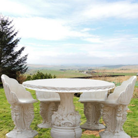White Stone Garden Table and Stone Garden Chairs - Set