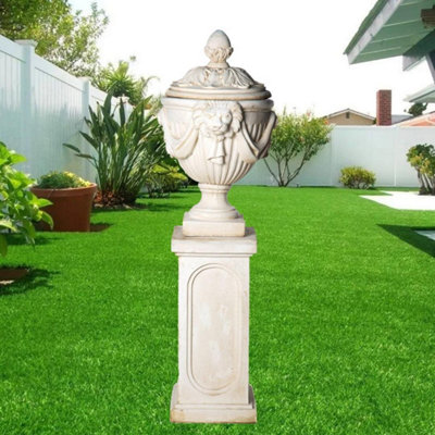 White Stone Royal Garden Urn with Plinth