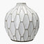 White Stoneware Vase Hexagonal Geometric Patterned Earthenware Flower Vase