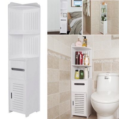 White Storage Cabinet for Small Spaces with 2 Doors Shelves