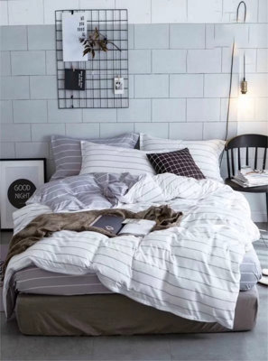 White Stripe Printed Duvet Set