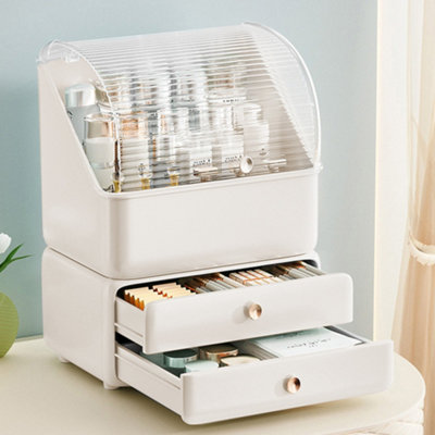 White Superposition Desktop Dustproof Makeup Organizer Cosmetic Storage Box with Drawers