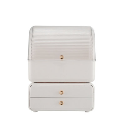 White Superposition Desktop Dustproof Makeup Organizer Cosmetic Storage Box with Drawers