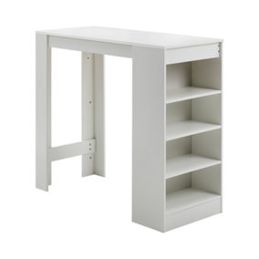 White Tabletop Wooden Bar Table with Open Shelves 103cm H