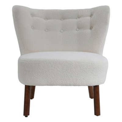 White Teddy Bear Fur Tufted Accent Chair Armchair Recliner Chair with Footstool