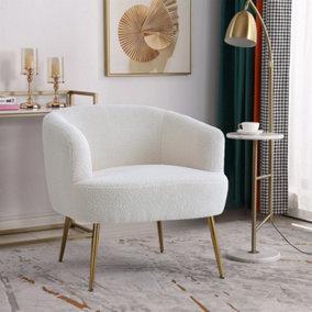 White Teddy Fabric Armchair Sofa Chair Accent Chair with Metal Legs