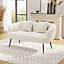 White Teddy Fabric Loveseat Sofa with Metal Legs&Pillows