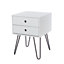 White Telford, 2 drawer bedside cabinet with hair pin metal legs