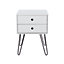White Telford, 2 drawer bedside cabinet with hair pin metal legs